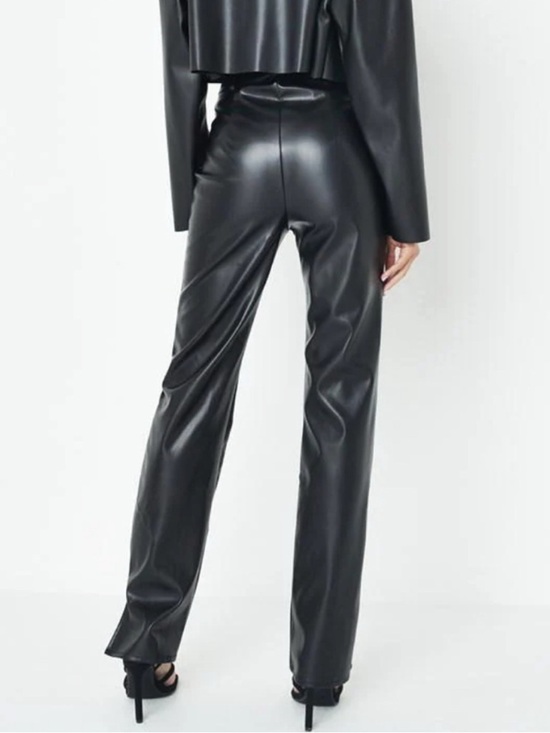 Missguided Black Faux Leather Straight-Leg Pants - Picture 2 of 4